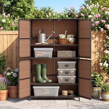 4-Door Rattan Storage Shed, Brown