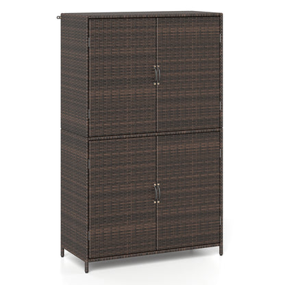 4-Door Rattan Storage Shed, Brown