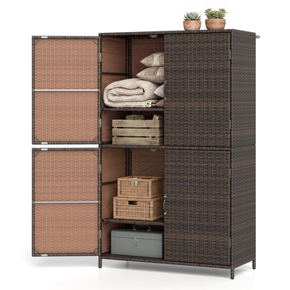 4-Door Rattan Storage Shed, Brown