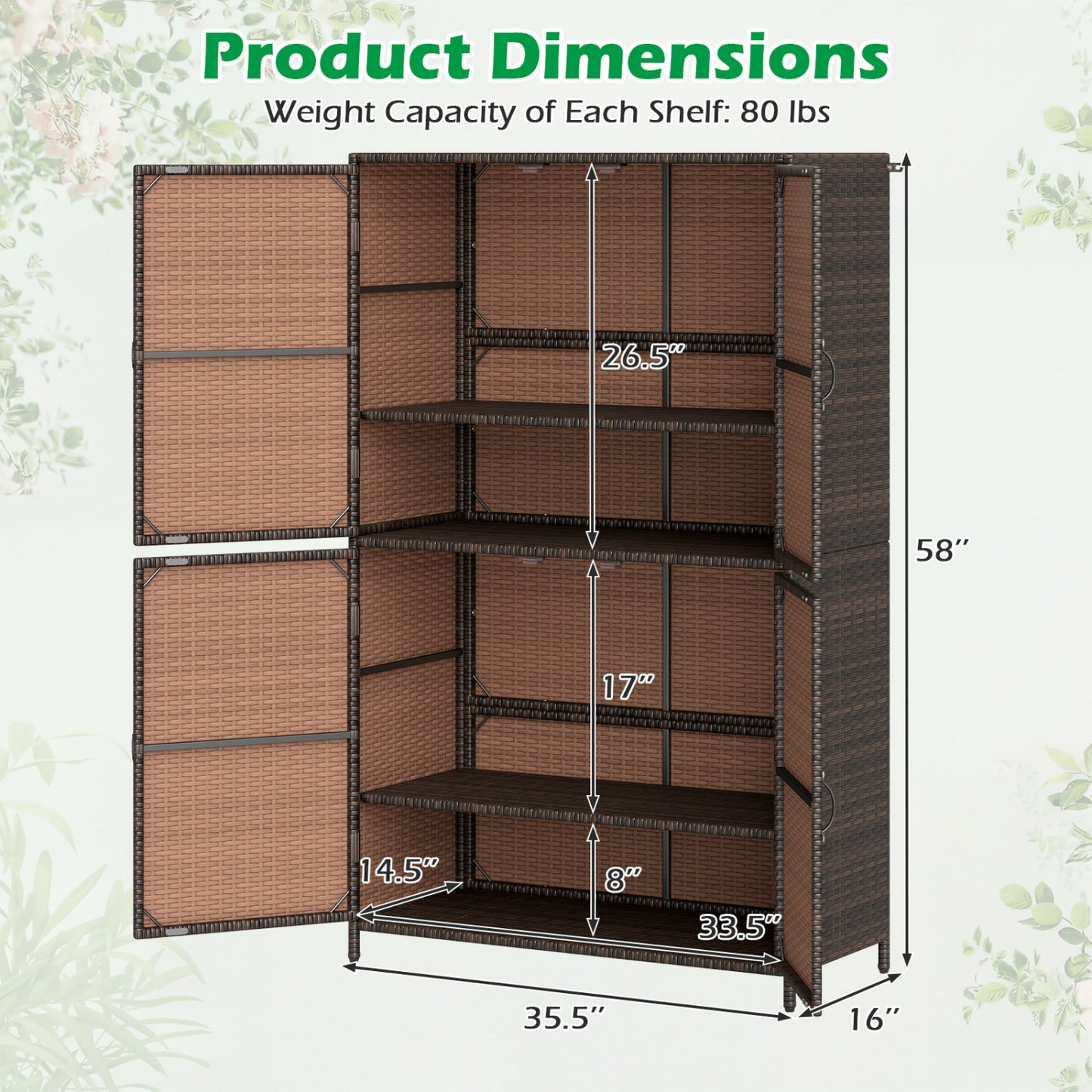 4-Door Rattan Storage Shed, Brown