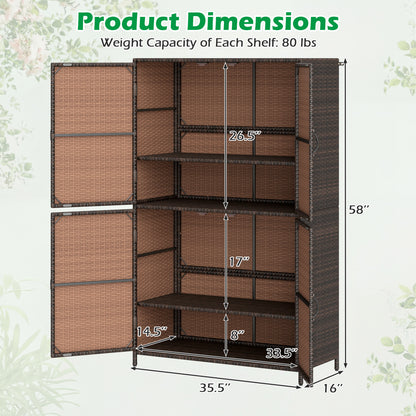 4-Door Rattan Storage Shed, Brown