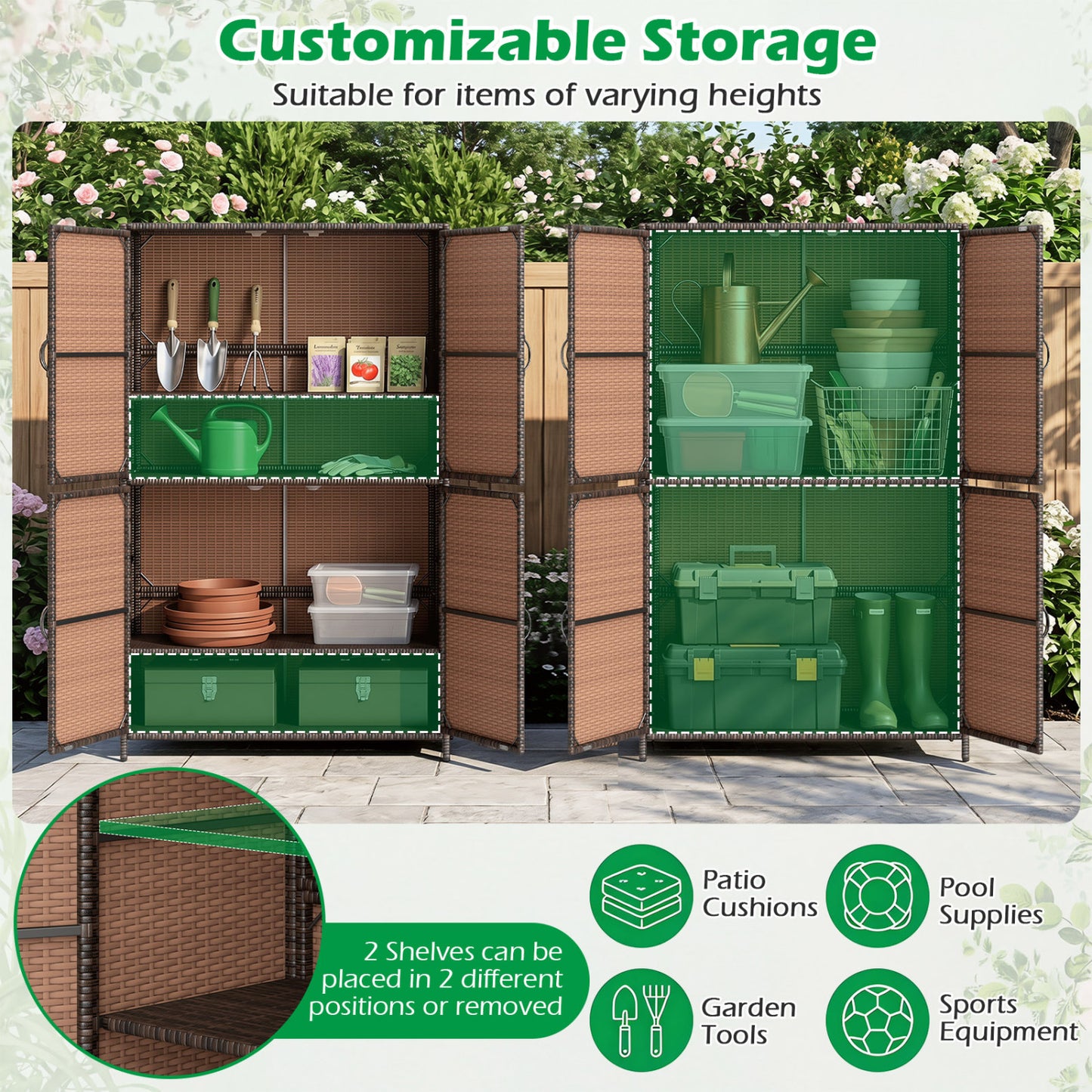 4-Door Rattan Storage Shed, Brown