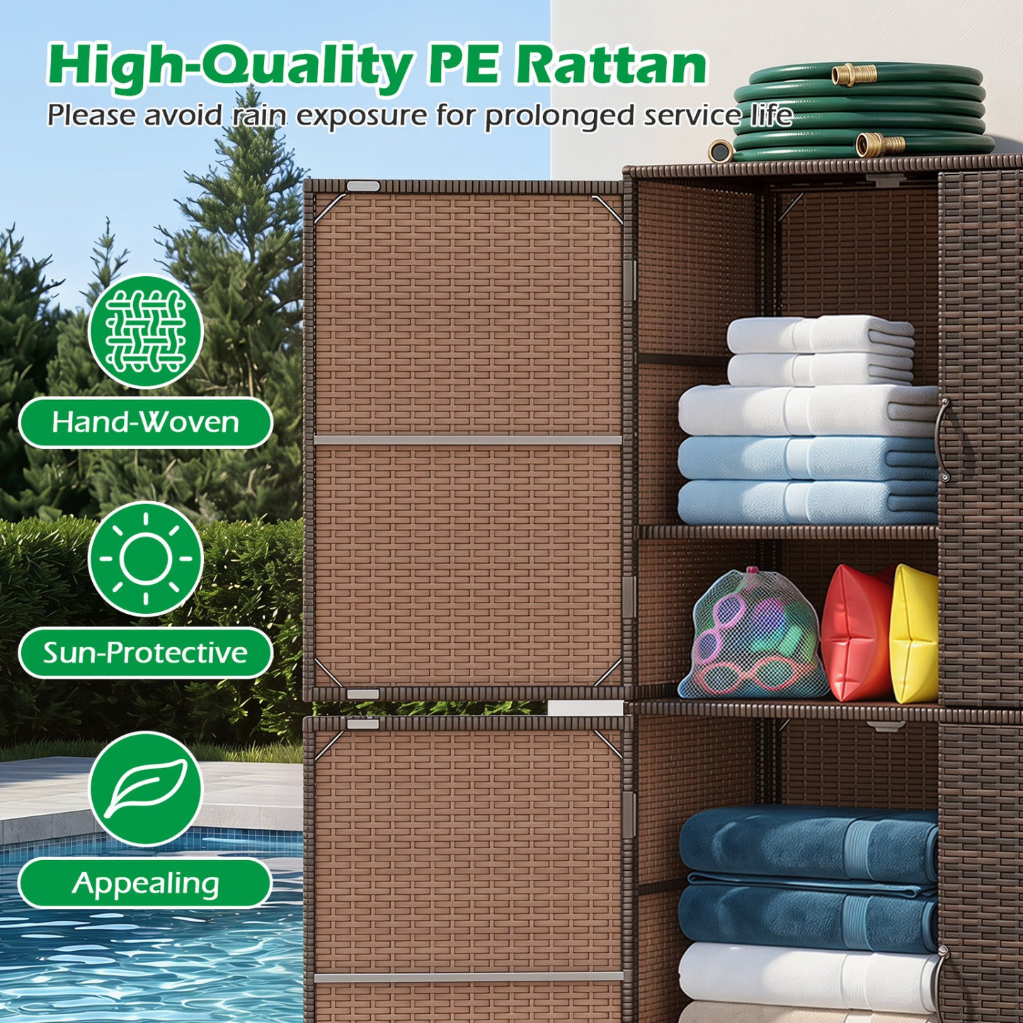 4-Door Rattan Storage Shed, Brown