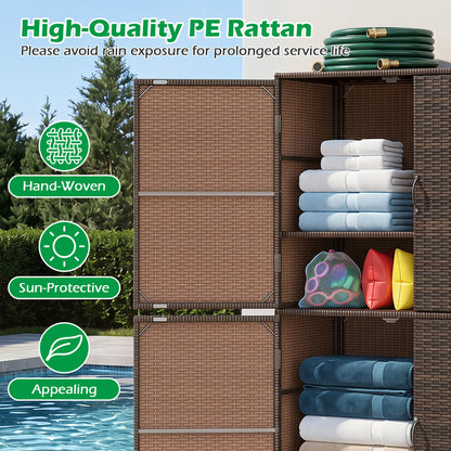4-Door Rattan Storage Shed, Brown