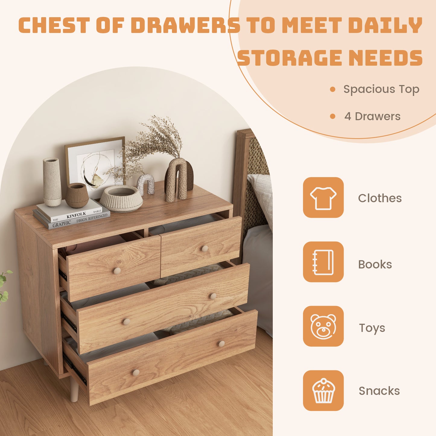 4-Drawer Dresser Cabinet Storage Organizer, Natural Cabinets & Chests at Gallery Canada