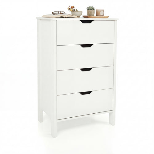 4-Drawer Dresser Wooden Nightstand with Anti-Tipping Kits, White