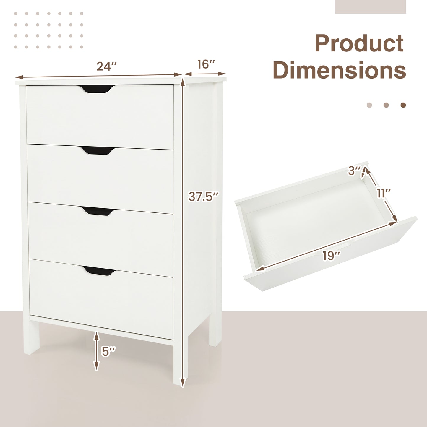 4-Drawer Dresser Wooden Nightstand with Anti-Tipping Kits, White Dressers & Chests at Gallery Canada