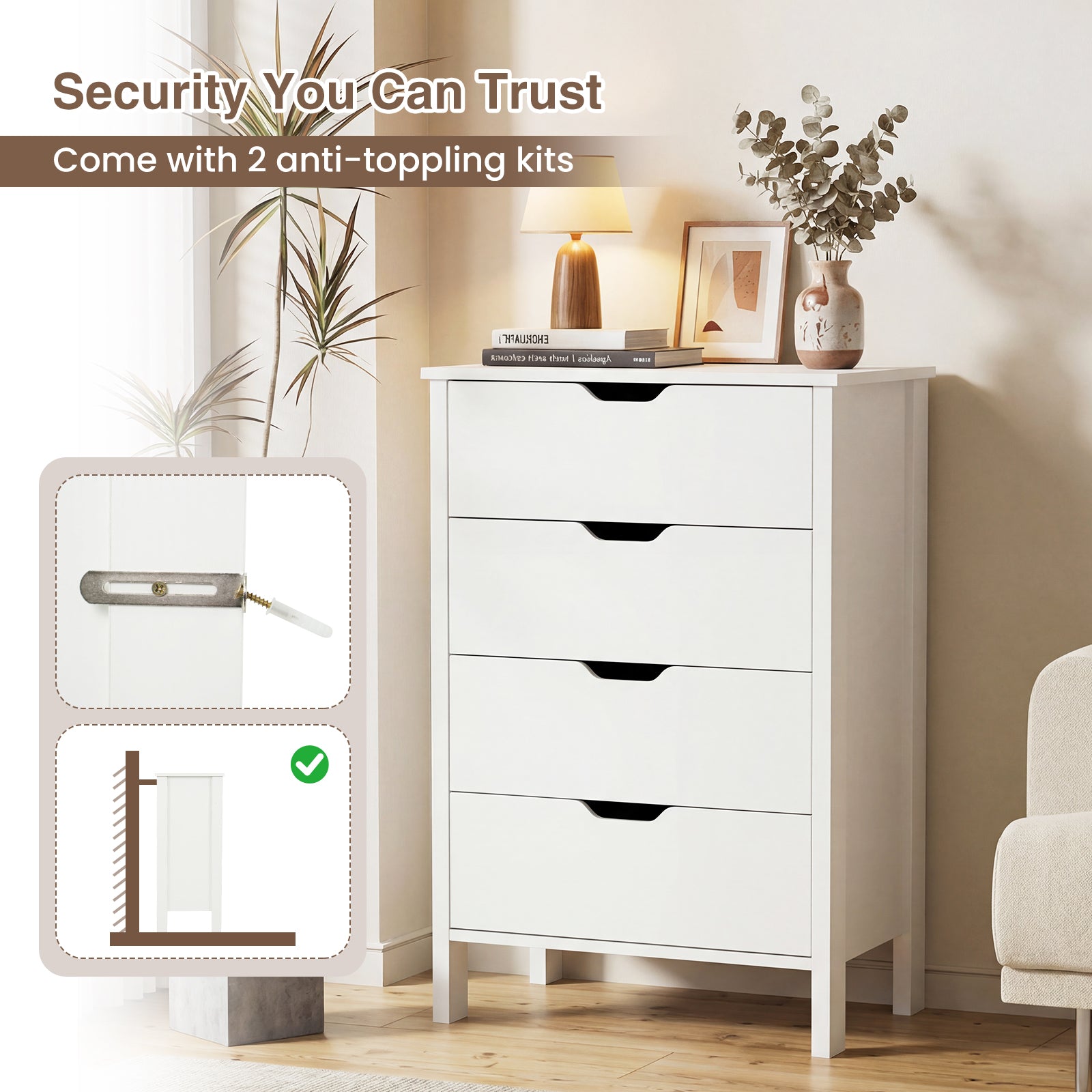 4-Drawer Dresser Wooden Nightstand with Anti-Tipping Kits, White Dressers & Chests at Gallery Canada