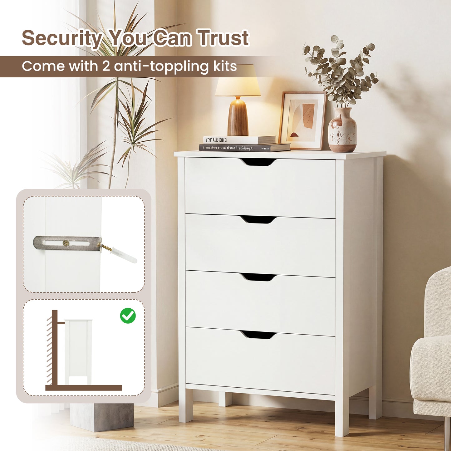 4-Drawer Dresser Wooden Nightstand with Anti-Tipping Kits, White Dressers & Chests at Gallery Canada