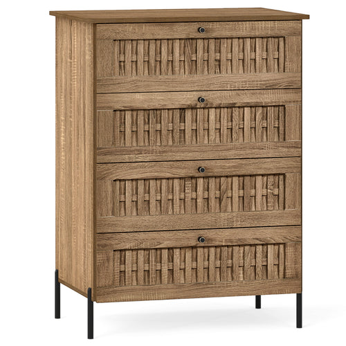 4-Drawer Dresser with Interlocking Mechanism and Metal Legs for Bedroom, Oak