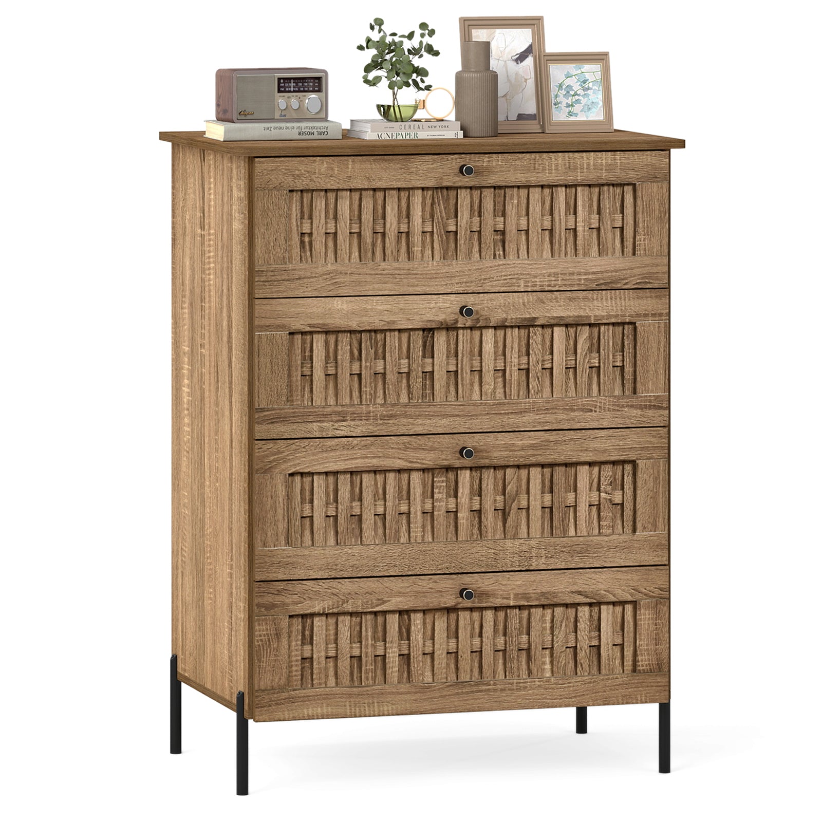 4-Drawer Dresser with Interlocking Mechanism and Metal Legs for Bedroom, Oak Dressers & Chests at Gallery Canada