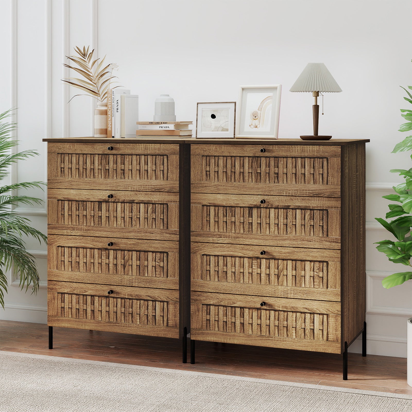 4-Drawer Dresser with Interlocking Mechanism and Metal Legs for Bedroom, Oak Dressers & Chests at Gallery Canada