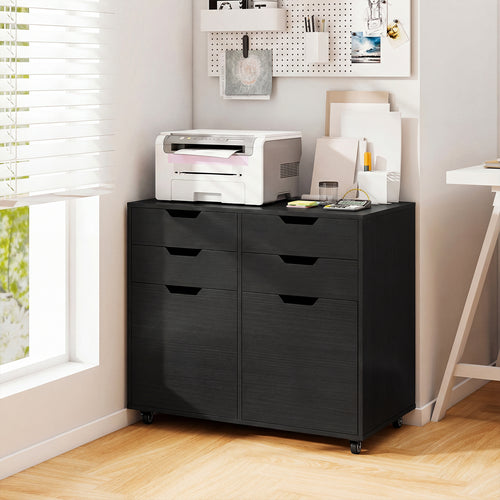 4 Drawer File Cabinet With Wheels, Black