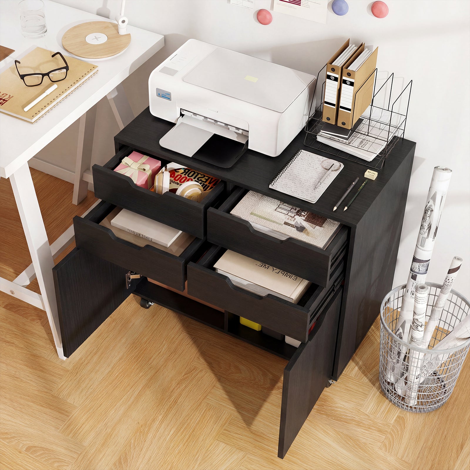 4 Drawer File Cabinet With Wheels, Black File Cabinets at Gallery Canada