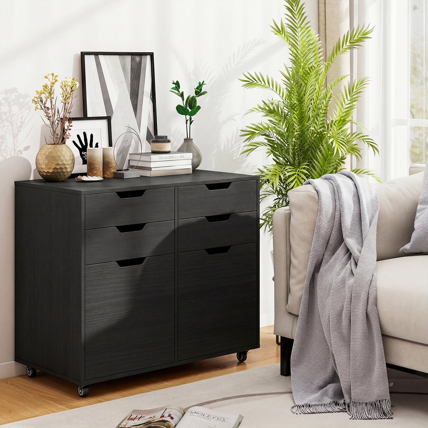 4 Drawer File Cabinet With Wheels, Black File Cabinets at Gallery Canada