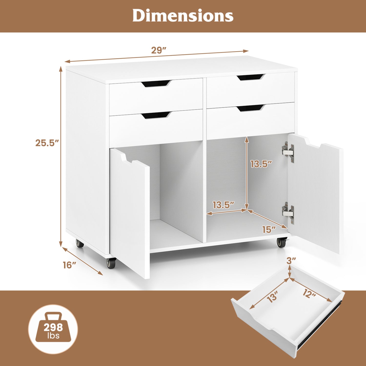 4 Drawer File Cabinet With Wheels, White File Cabinets at Gallery Canada