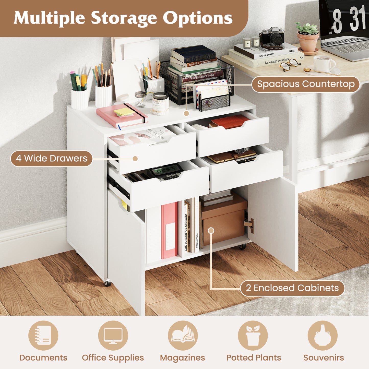 4 Drawer File Cabinet With Wheels, White File Cabinets at Gallery Canada