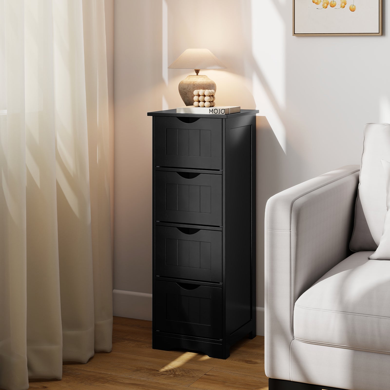 4-Drawer Freestanding Floor Cabinet with Anti-Toppling Device, Black Floor Cabinets at Gallery Canada