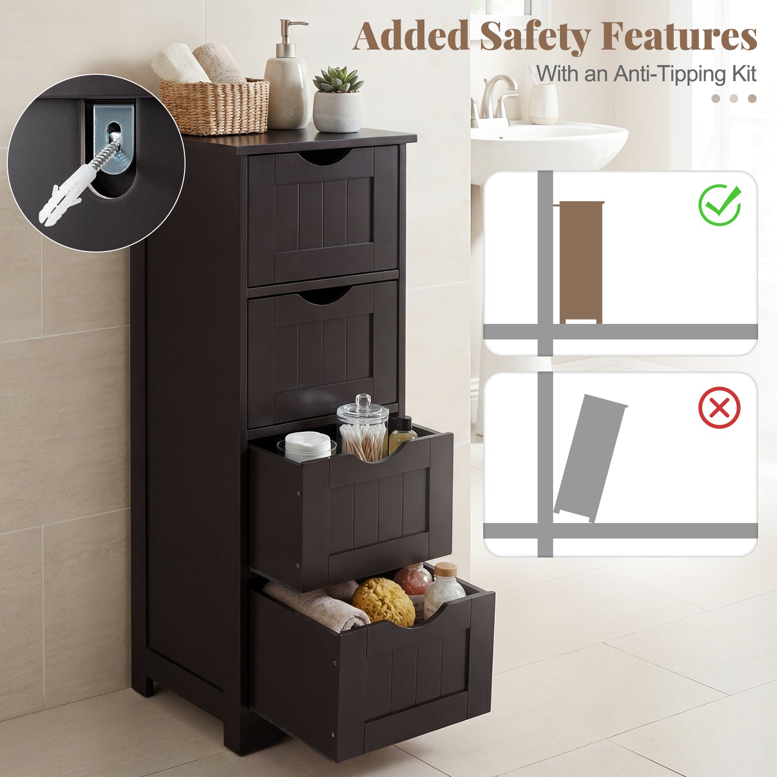 4-Drawer Freestanding Floor Cabinet, Dark Brown Floor Cabinets at Gallery Canada