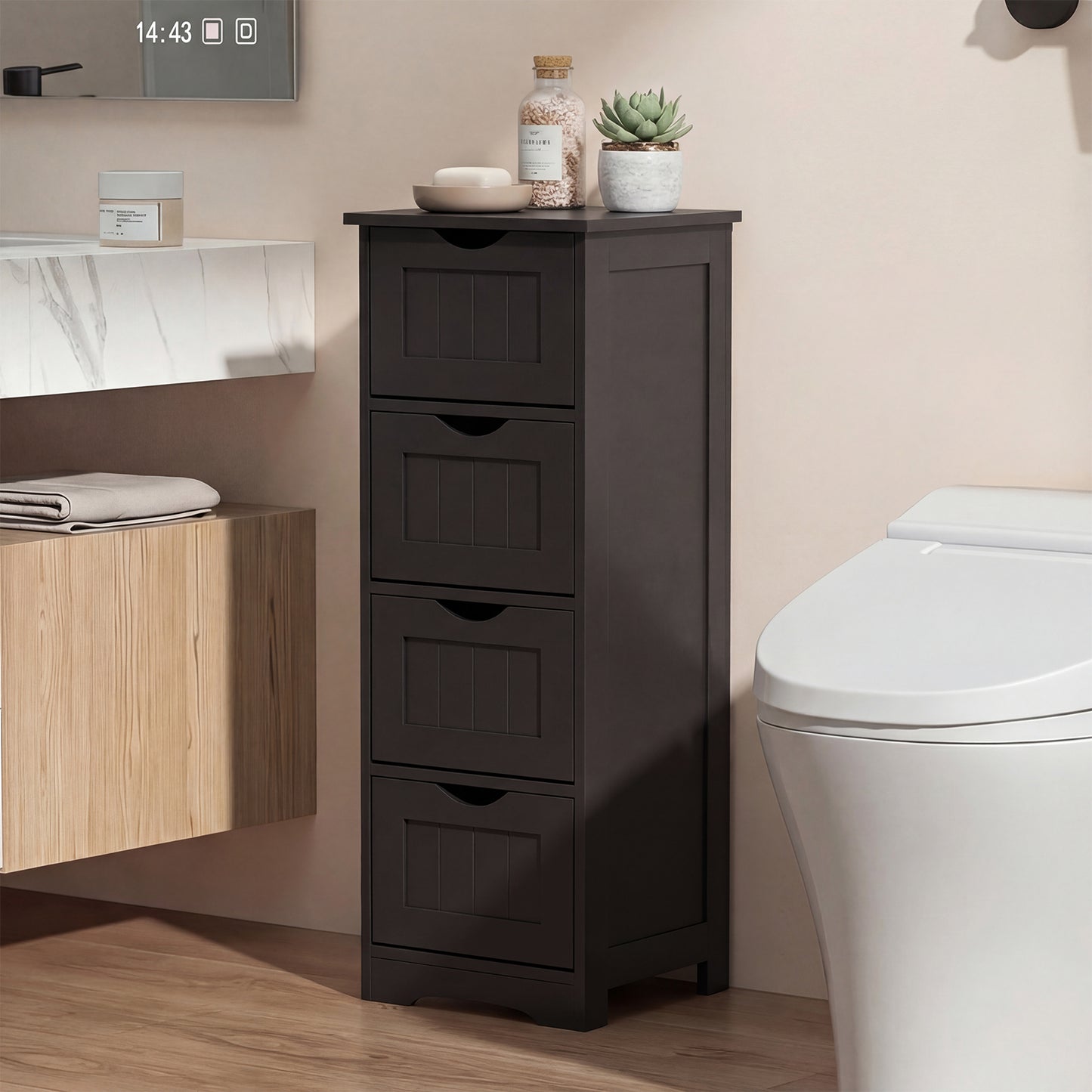 4-Drawer Freestanding Floor Cabinet, Dark Brown Floor Cabinets at Gallery Canada