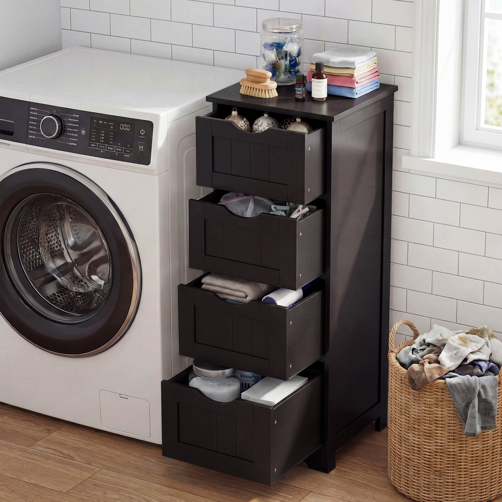 4-Drawer Freestanding Floor Cabinet, Dark Brown Floor Cabinets at Gallery Canada