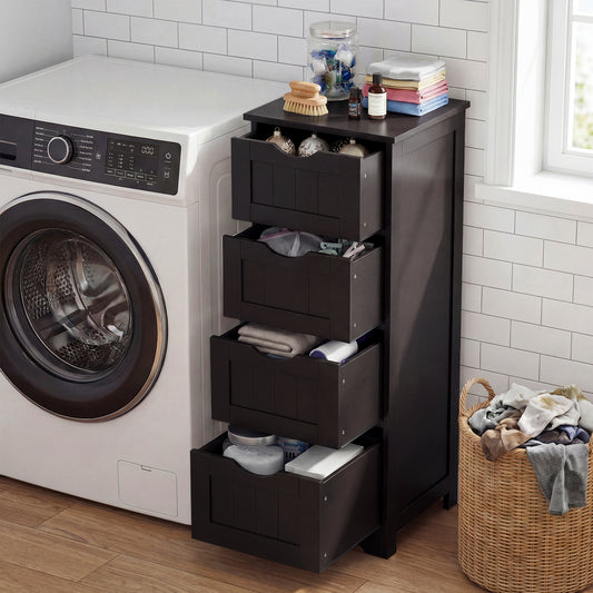 4-Drawer Freestanding Floor Cabinet, Dark Brown Floor Cabinets Dark Brown at Gallery Canada