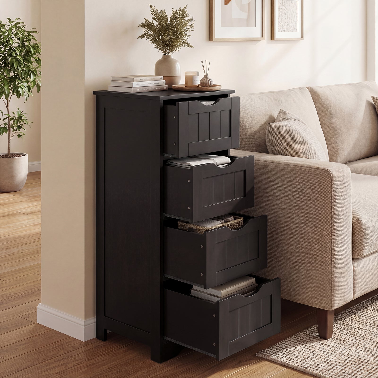 4-Drawer Freestanding Floor Cabinet, Dark Brown Floor Cabinets at Gallery Canada