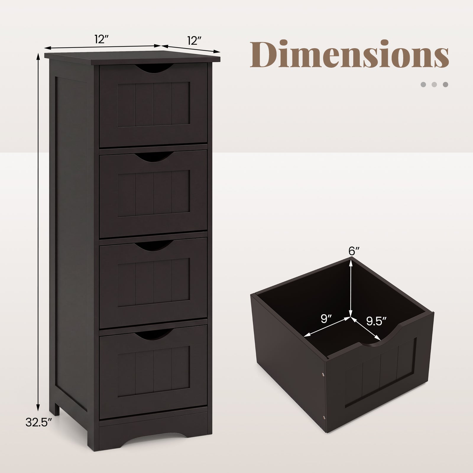 4-Drawer Freestanding Floor Cabinet, Dark Brown Floor Cabinets at Gallery Canada
