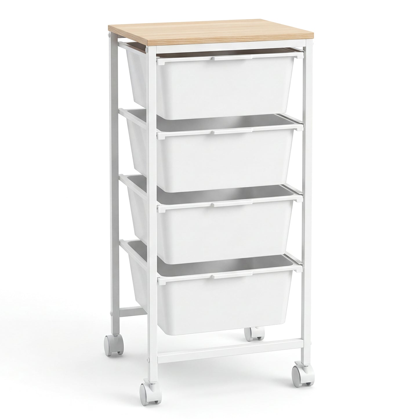 4-Drawer Rolling Storage Cart Mobile Utility Organizer with Wooden Tabletop and Lockable Wheels, White File Cabinets at Gallery Canada