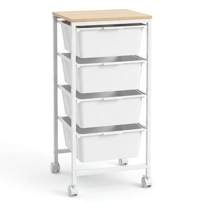 4-Drawer Rolling Storage Cart Mobile Utility Organizer with Wooden Tabletop and Lockable Wheels, White File Cabinets at Gallery Canada