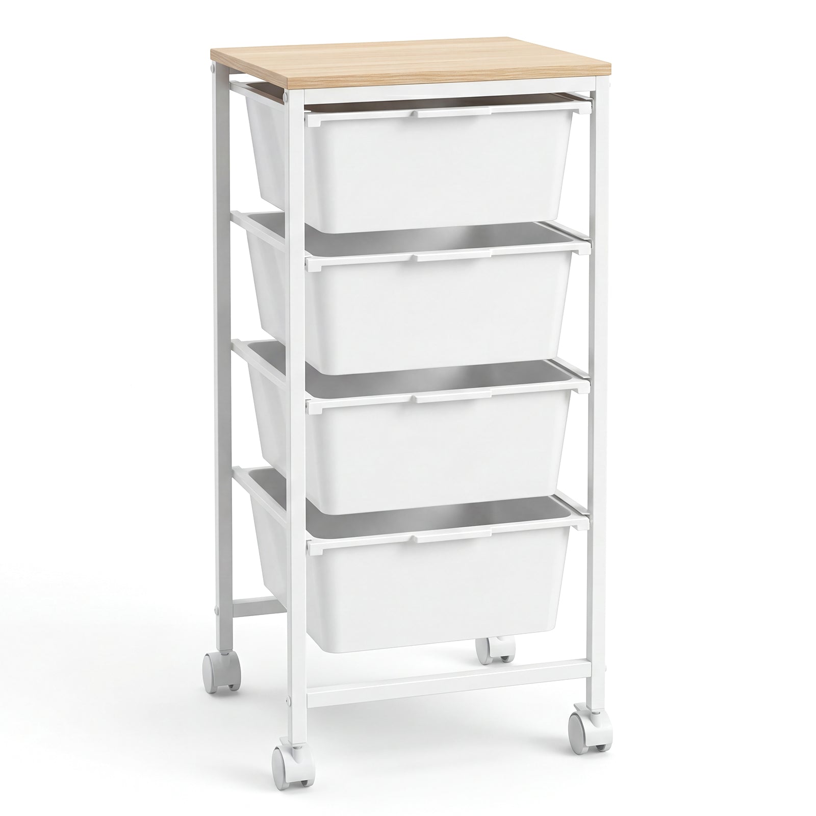 4-Drawer Rolling Storage Cart Mobile Utility Organizer with Wooden Tabletop and Lockable Wheels, White File Cabinets White at Gallery Canada