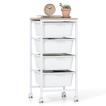 4-Drawer Rolling Storage Cart Mobile Utility Organizer with Wooden Tabletop and Lockable Wheels, White File Cabinets at Gallery Canada