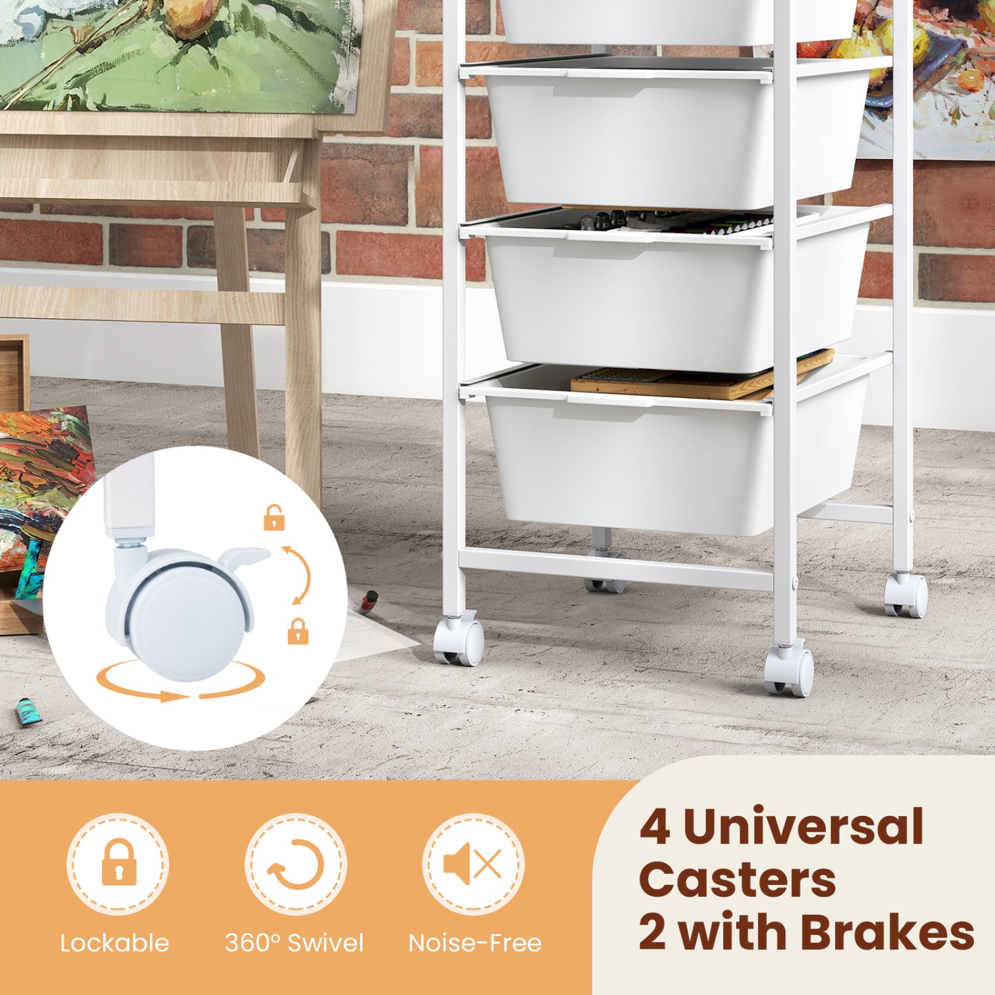 4-Drawer Rolling Storage Cart Mobile Utility Organizer with Wooden Tabletop and Lockable Wheels, White File Cabinets at Gallery Canada