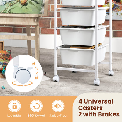 4-Drawer Rolling Storage Cart Mobile Utility Organizer with Wooden Tabletop and Lockable Wheels, White File Cabinets at Gallery Canada