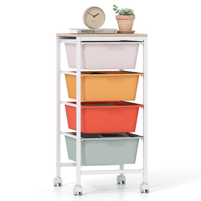 4-Drawer Rolling Storage Cart, Wooden Tabletop, Lockable Wheels, Macaron File Cabinets Macaron at Gallery Canada