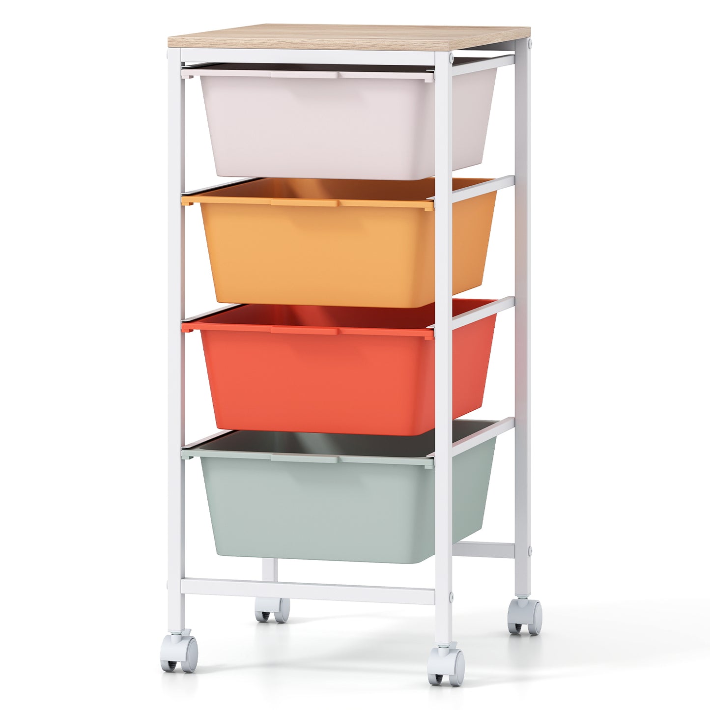 4-Drawer Rolling Storage Cart, Wooden Tabletop, Lockable Wheels, Macaron File Cabinets at Gallery Canada