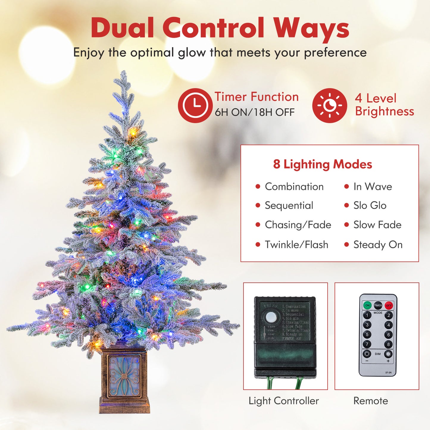 4 FT Artificial Christmas Tree Potted Xmas Tree with 180 Branch Tips Holiday Decoration Tree-Set of 1