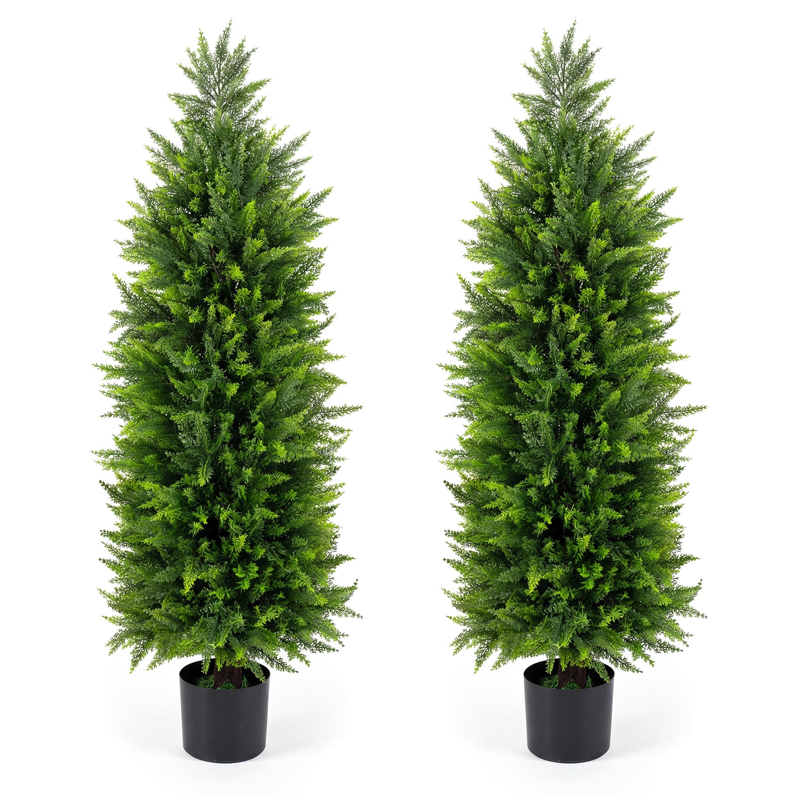 4 FT Artificial Topiary Tree Set, 2 Faux Cedar Cypress Plants, Cement-Filled Pots, Green Faux Plants Green at Gallery Canada
