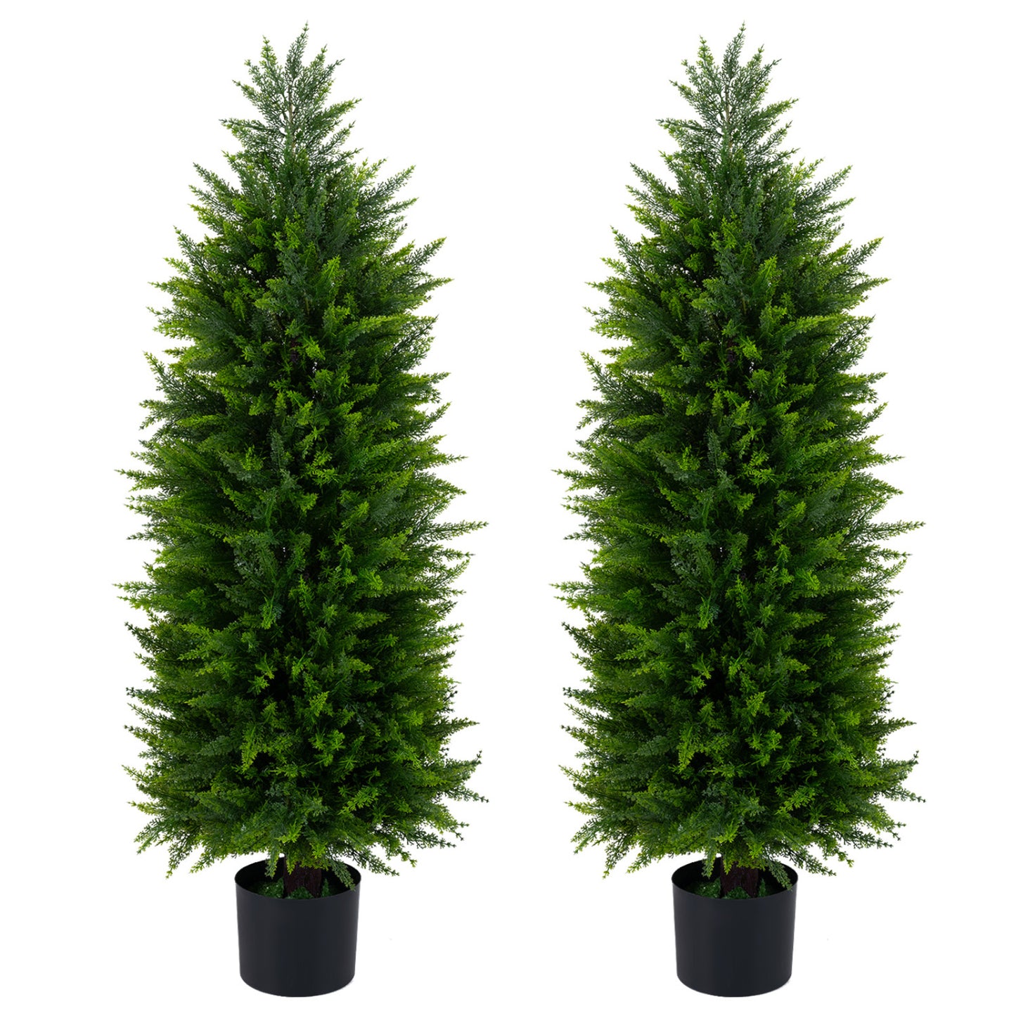 4 FT Artificial Topiary Tree Set, 2 Faux Cedar Cypress Plants, Cement-Filled Pots, Green Faux Plants Green at Gallery Canada