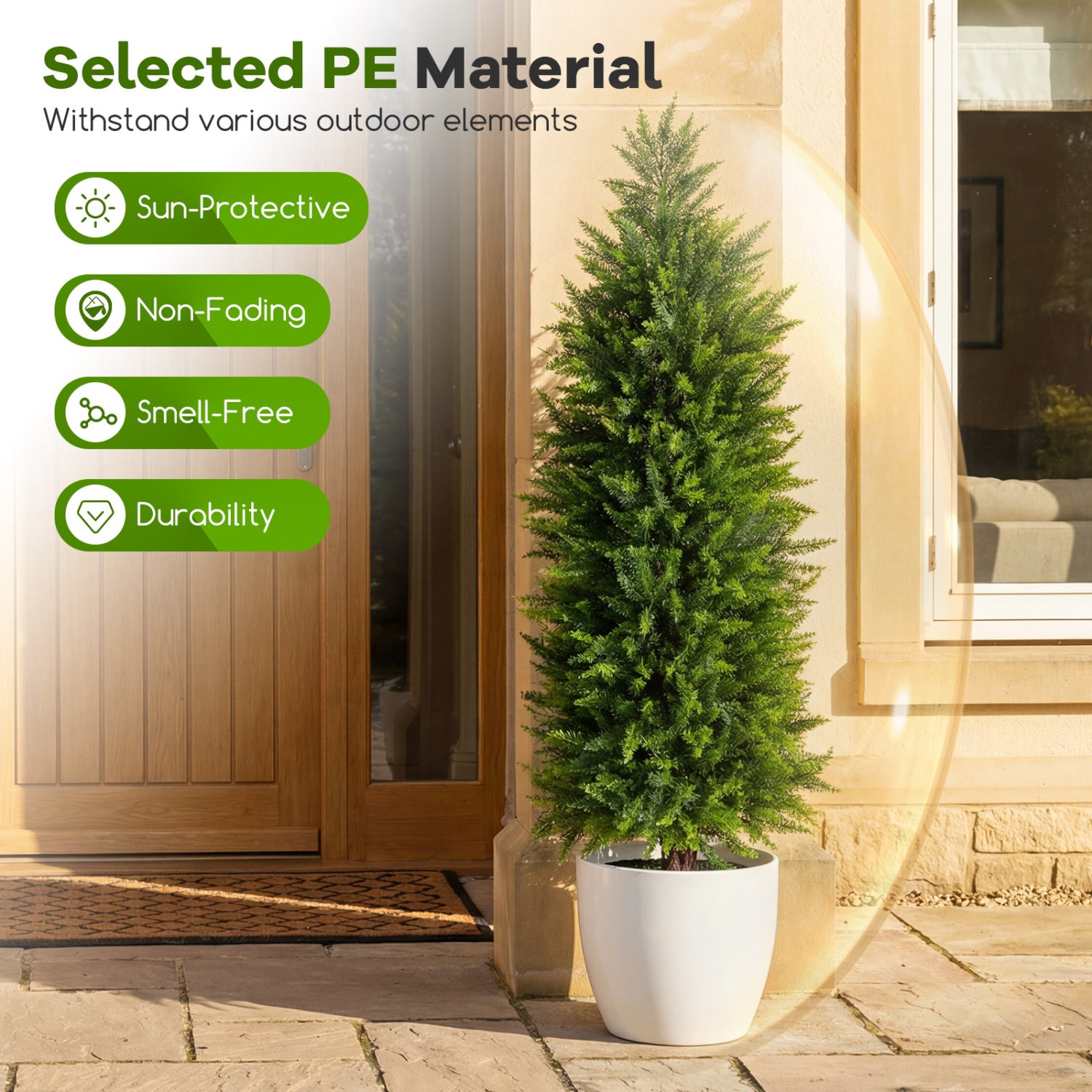 4 FT Artificial Topiary Tree Set, 2 Faux Cedar Cypress Plants, Cement-Filled Pots, Green Faux Plants at Gallery Canada