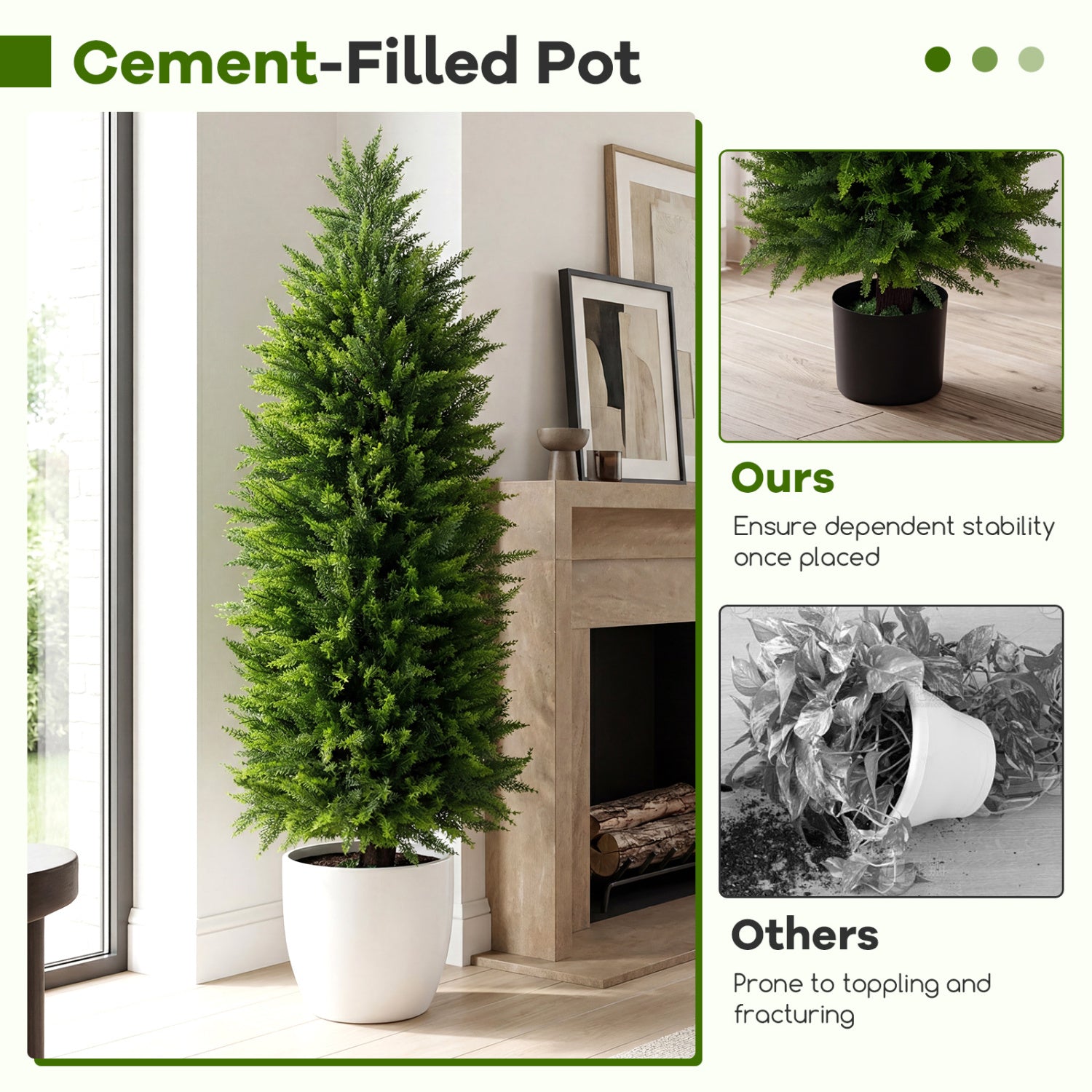 4 FT Artificial Topiary Tree Set, 2 Faux Cedar Cypress Plants, Cement-Filled Pots, Green Faux Plants at Gallery Canada