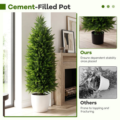 4 FT Artificial Topiary Tree Set, 2 Faux Cedar Cypress Plants, Cement-Filled Pots, Green Faux Plants at Gallery Canada