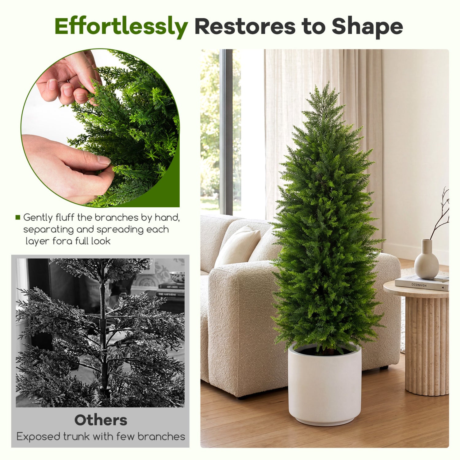 4 FT Artificial Topiary Tree Set, 2 Faux Cedar Cypress Plants, Cement-Filled Pots, Green Faux Plants at Gallery Canada