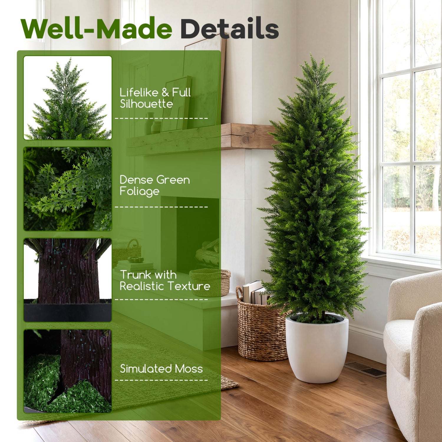 4 FT Artificial Topiary Tree Set, 2 Faux Cedar Cypress Plants, Cement-Filled Pots, Green Faux Plants at Gallery Canada