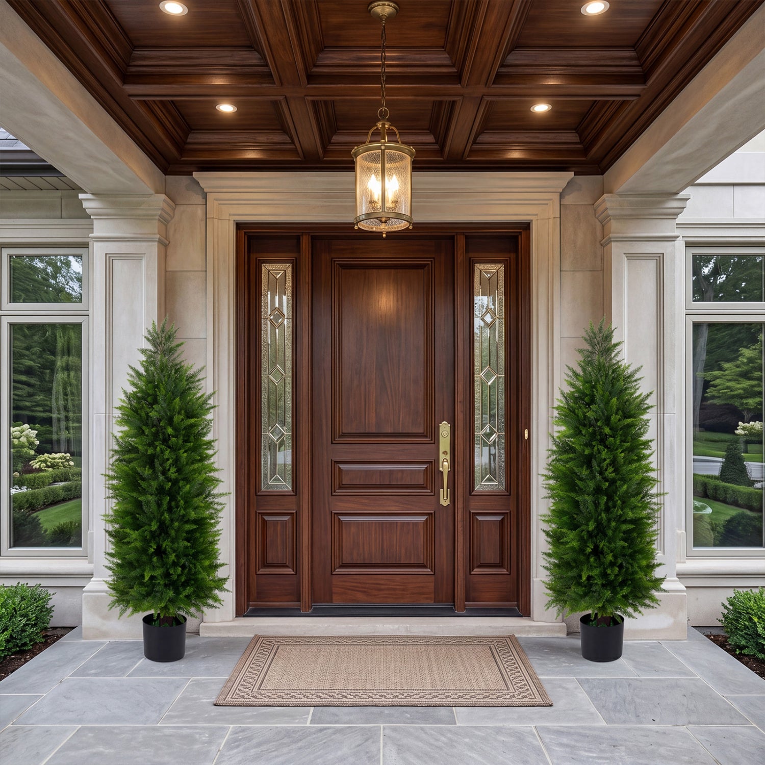 4 FT Artificial Topiary Tree Set, 2 Faux Cedar Cypress Plants, Cement-Filled Pots, Green Faux Plants at Gallery Canada