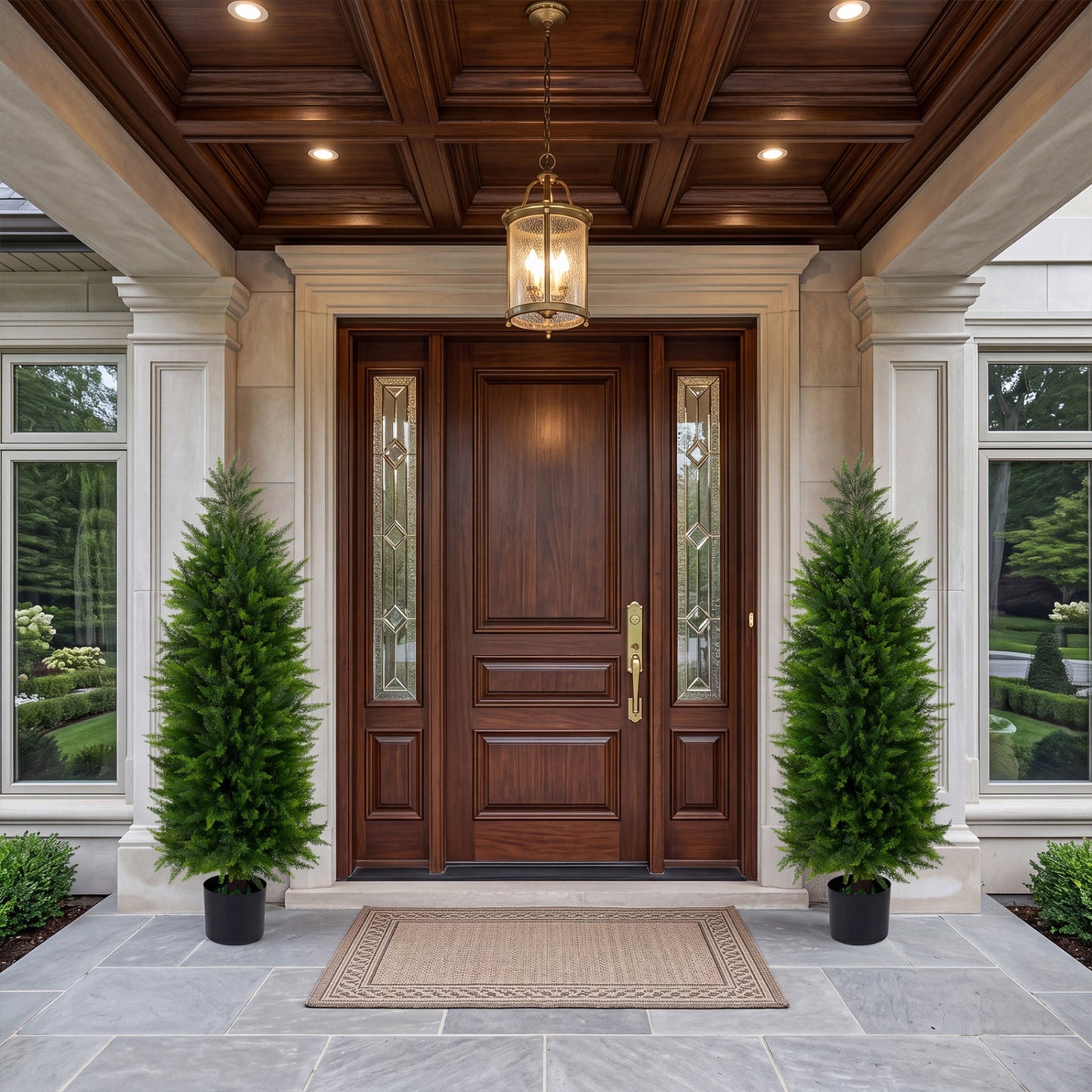 4 FT Artificial Topiary Tree Set, 2 Faux Cedar Cypress Plants, Cement-Filled Pots, Green Faux Plants at Gallery Canada