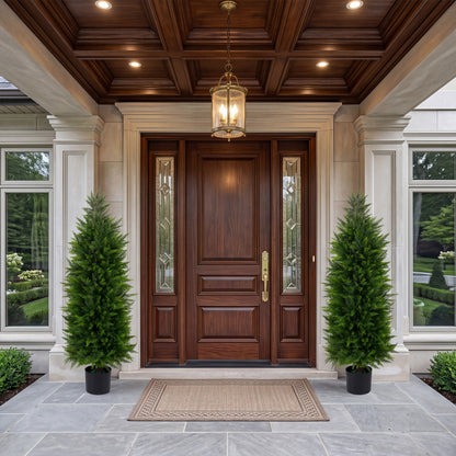 4 FT Artificial Topiary Tree Set, 2 Faux Cedar Cypress Plants, Cement-Filled Pots, Green Faux Plants at Gallery Canada