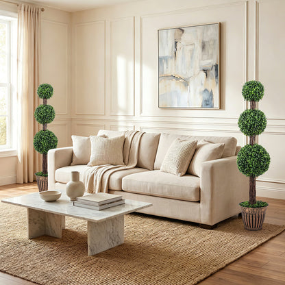 4 FT Artificial Triple Ball Boxwood Tree, Cement Planter Set of 2, Green Faux Plants at Gallery Canada