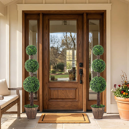 4 FT Artificial Triple Ball Boxwood Tree, Cement Planter Set of 2, Green Faux Plants at Gallery Canada