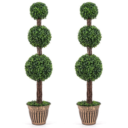 4 FT Artificial Triple Ball Boxwood Tree, Cement Planter Set of 2, Green Faux Plants Green at Gallery Canada
